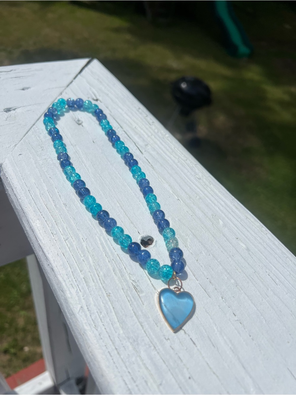 Blue Heart Pendant Glass Beaded Necklace - Women Jewelry - Picture 4 of 4
